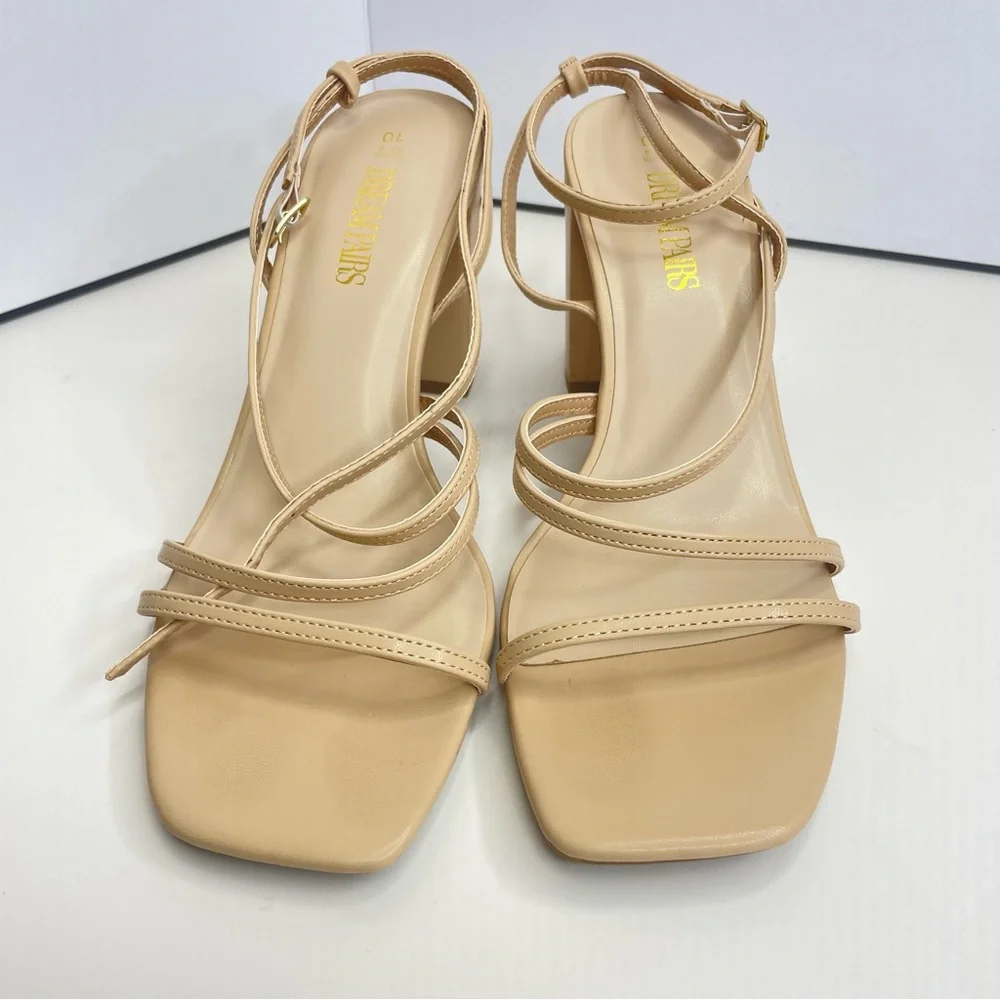 Dream Pairs Women Beige Strappy Block Heel Square Toe Sandals SDHS2428W Size 10 - Picture 3 of 8